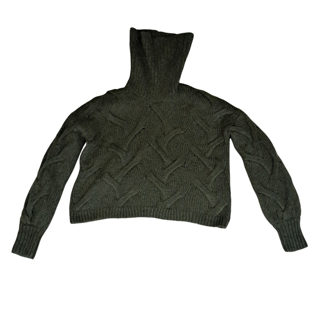 Madewell Somervell Modern Cable Turtleneck Sweater Women's XXS Green Wool Blend